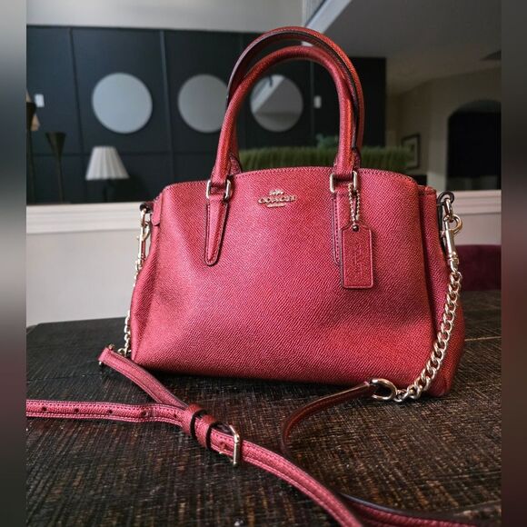 Coach Sage Carryall Bag Red Wine Shoulder Crossbody 10x7x4'D Small Mini - Picture 1 of 16